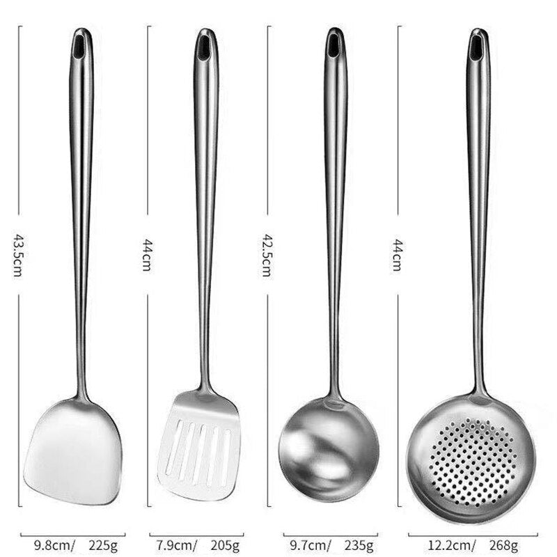 Oversigt over de fire redskaber med længde, bredde og vægt for hvert stykke