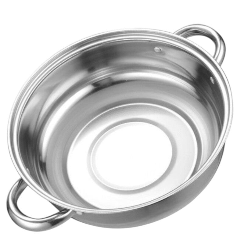 Den tomme underdel set ovenfra med blank inderside og to håndtag, på hvid baggrund